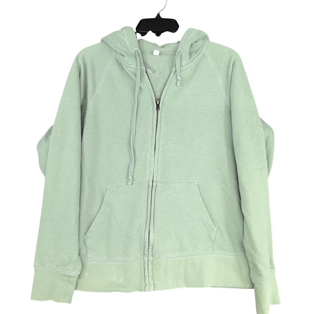 Uniqlo Hoodie Mens XL Sage Green Full Zip Hooded‎ Sweatshirt Cotton Kangaroo